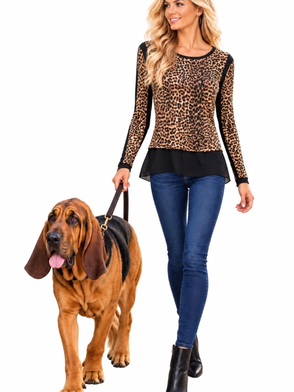 MICHAEL Michael Kors Leopard Print Layered Hem Long Sleeve Top XS